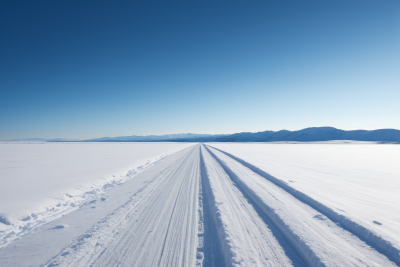 一座山的白雪覆盖的道路高清风景图片