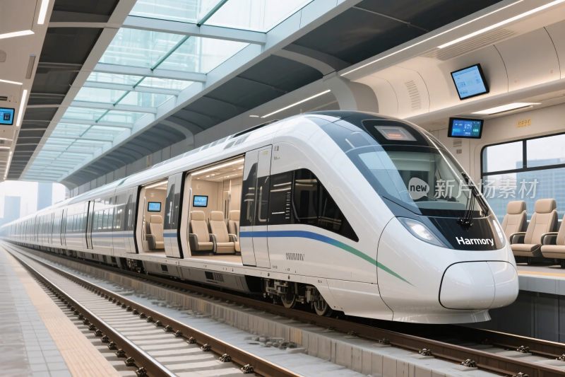 现代化高铁列车停靠站台