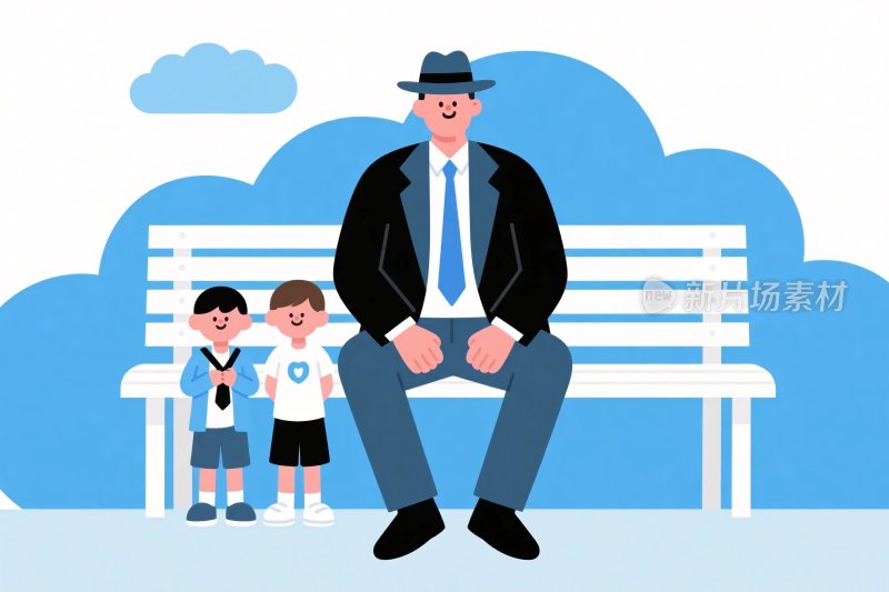 公园警长与小孩插画
