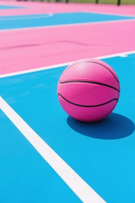 彩色篮球场上的粉色篮球 彩色篮球场上的粉色篮球