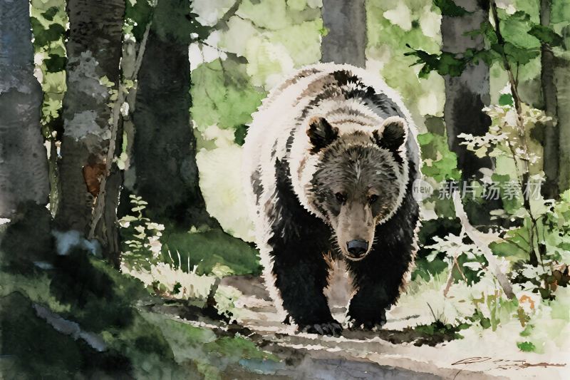 森林中的熊插画