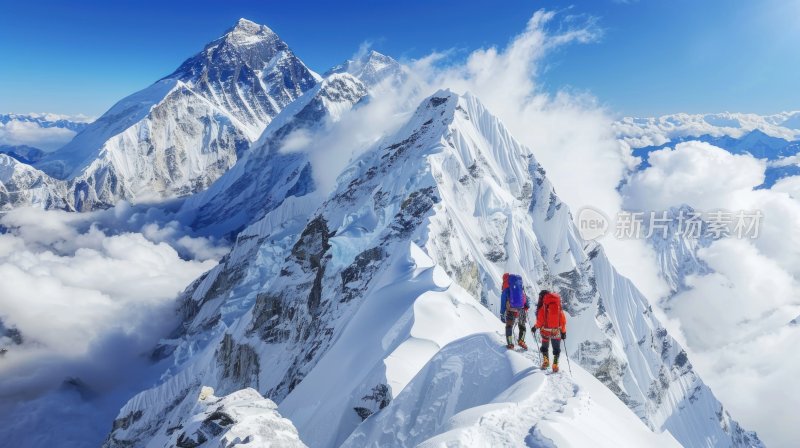 励志团队攀登勇往直前徒步梦想登顶雪山