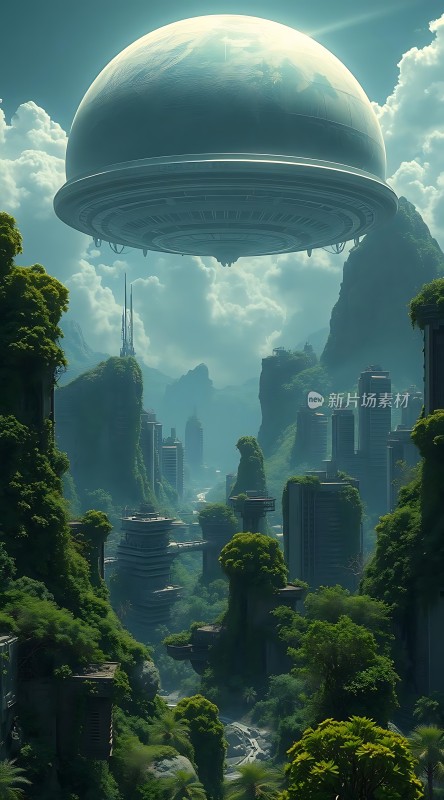 未来之城悬浮城市与飞碟