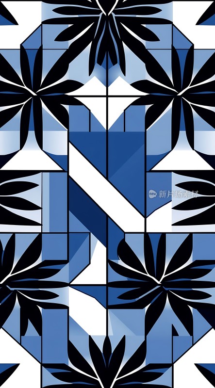 蓝色几何花卉图案