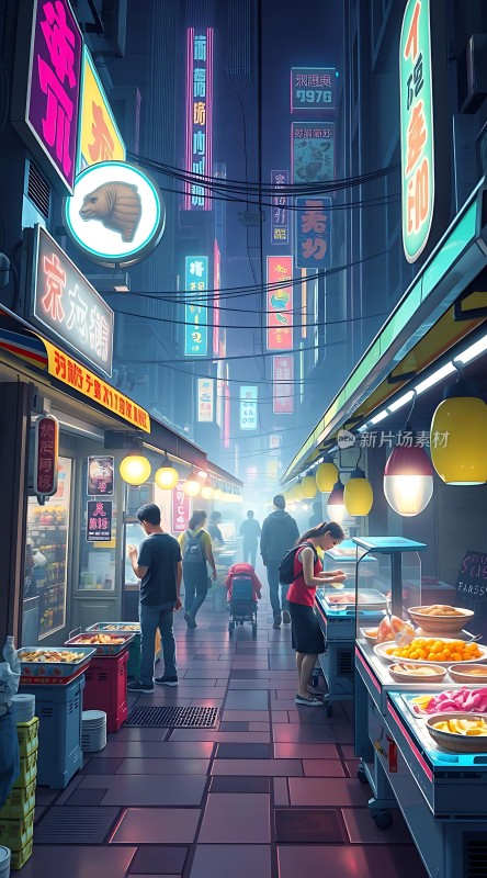 霓虹灯下的繁华夜市