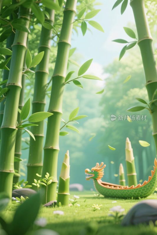 竹林卡通小龙插画
