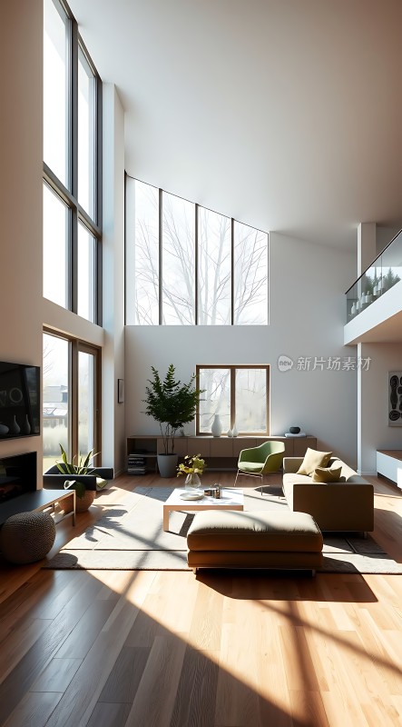 阳光洒满现代客厅绿植点缀温馨空间