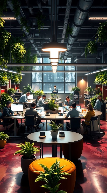 现代办公空间绿意盎然的工作环境