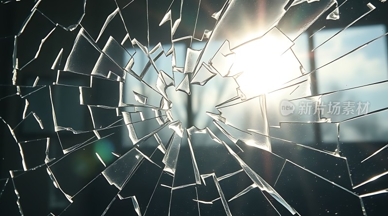 破碎玻璃透出的阳光