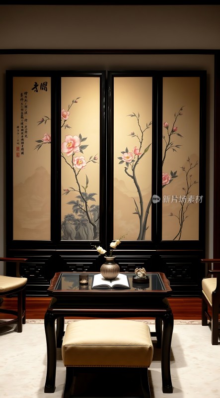 古风雅室花影摇曳间