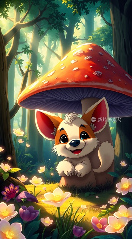 森林里的蘑菇小狐狸