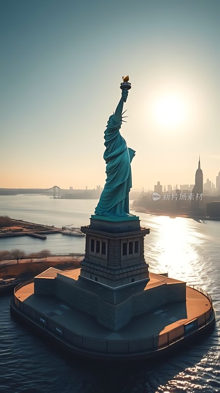 自由女神像日落美景