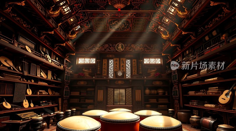 古韵书房乐器环绕书香门第