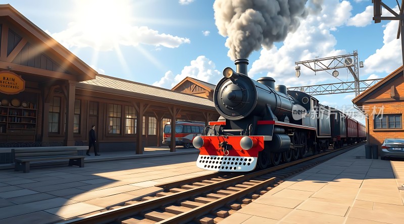 蒸汽火车驶入古老站台