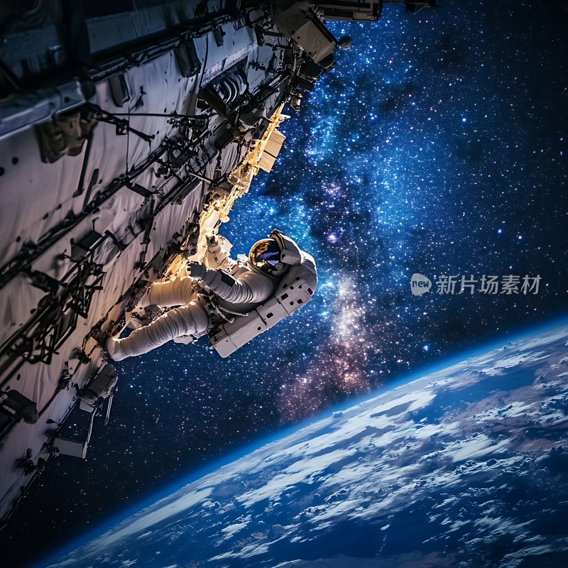 宇航员太空行走地球背景
