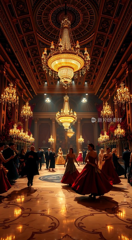 舞会盛宴华丽大厅璀璨吊灯优雅舞者