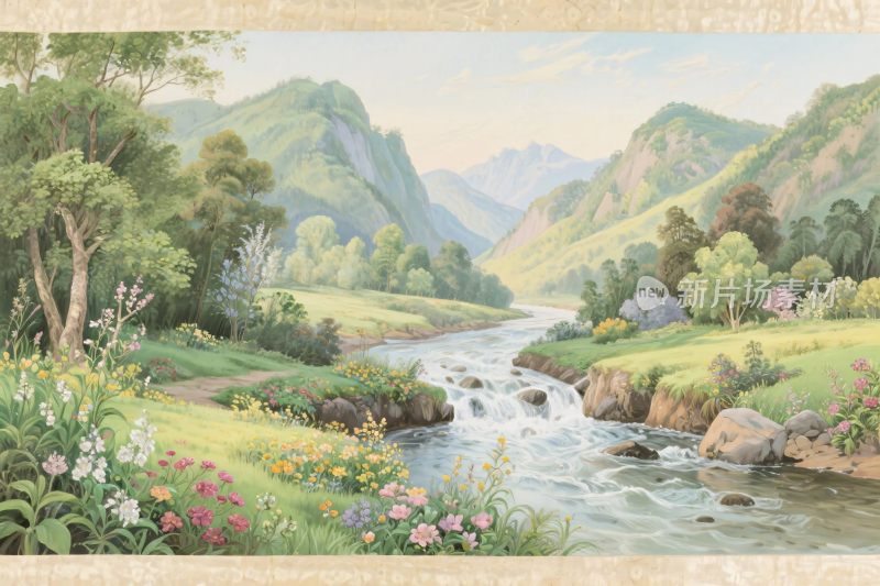 山水田园风景插画