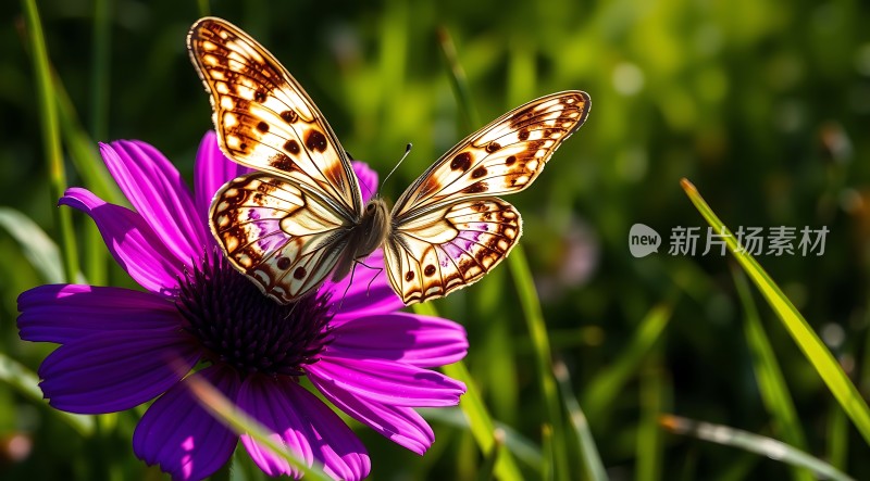 蝴蝶翩翩起舞于紫色花间