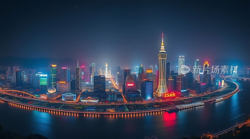 璀璨都市夜景灯火辉煌的现代建筑群