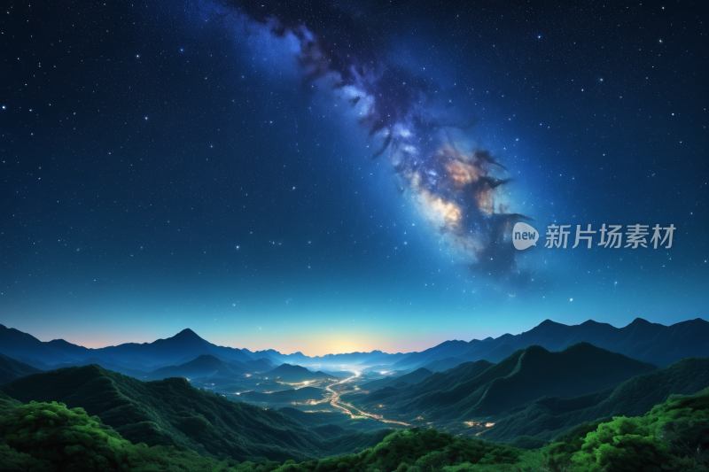 星空夜空远处流淌着乳白色高清图片