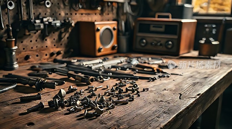 工作台上的工具和螺丝钉