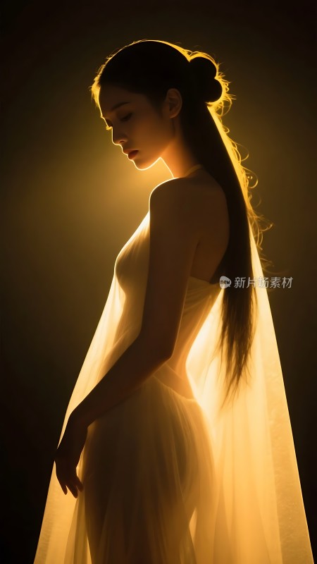 金色光芒下的优雅身影
