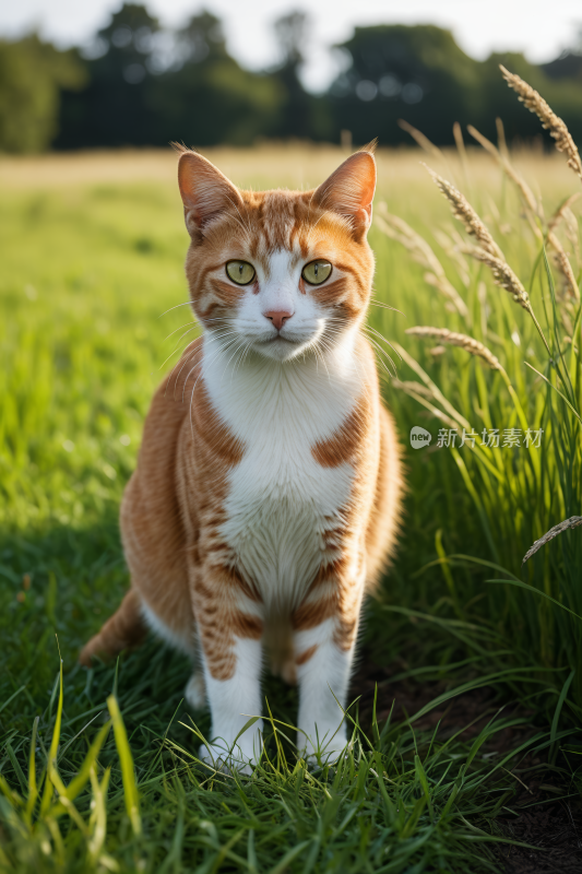 一只猫在高高的草地上高清风景摄影图片