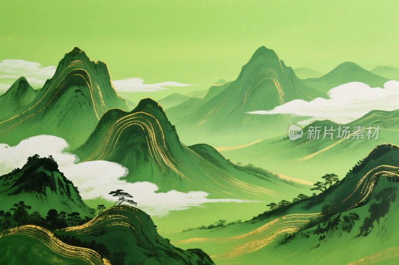 中国山水风景插画