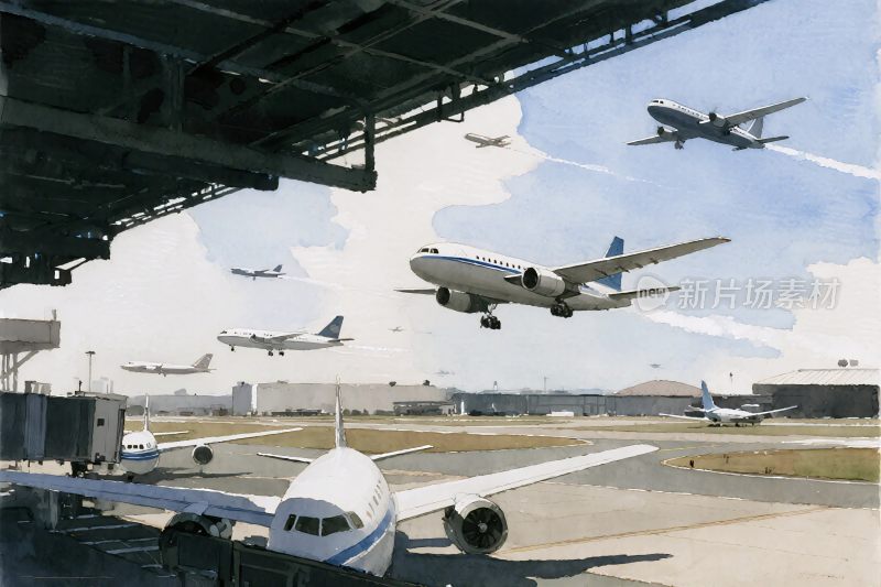 机场飞机插画场景