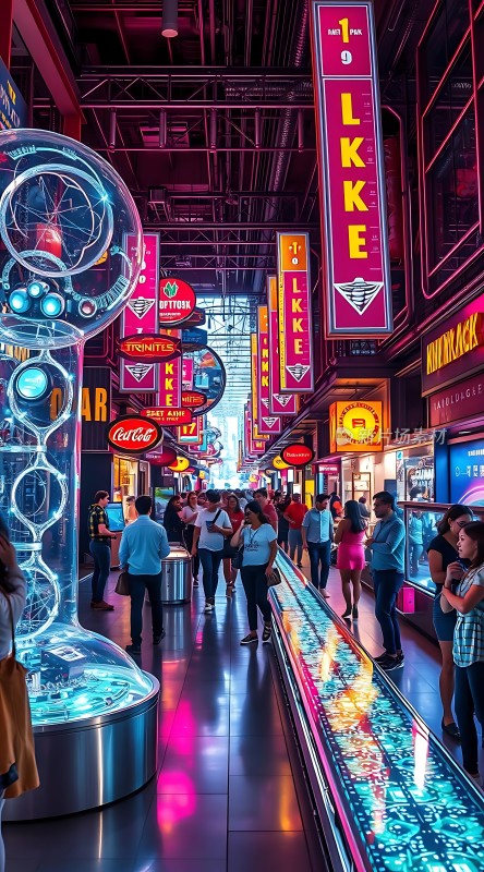 霓虹灯下的科技走廊未来感十足