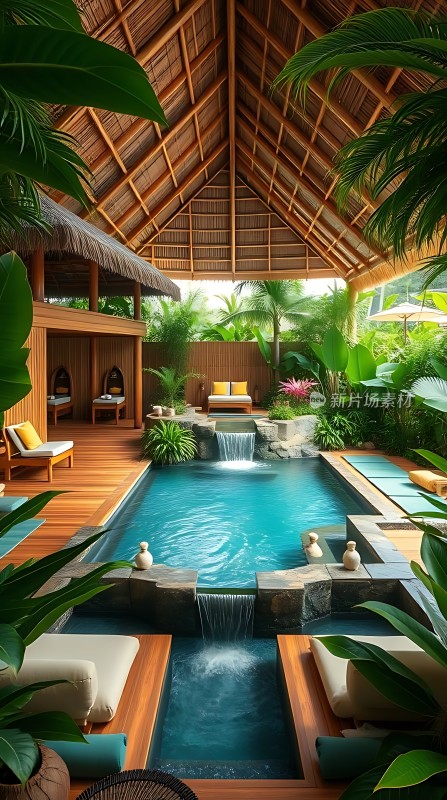 热带雨林中的豪华泳池别墅