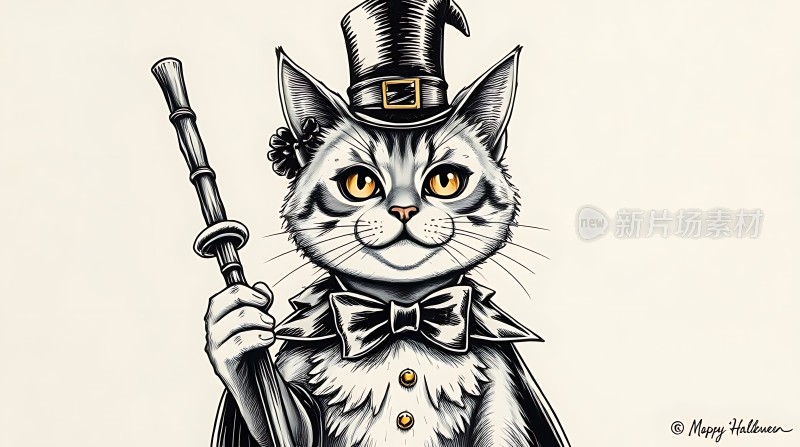 黑猫绅士魔法杖与礼帽