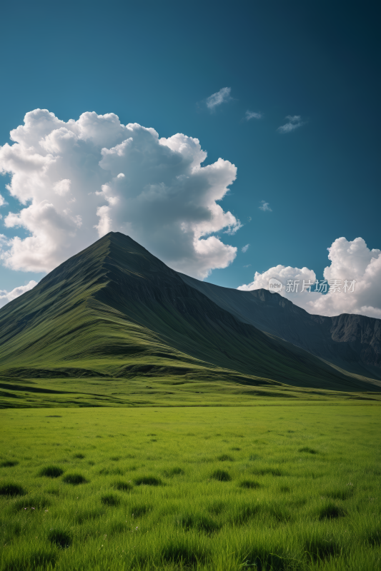 一大片草地一座高山清风景图片