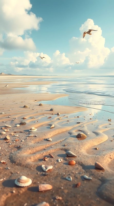 阳光下的贝壳沙滩