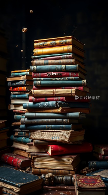 古旧书籍堆叠书香四溢