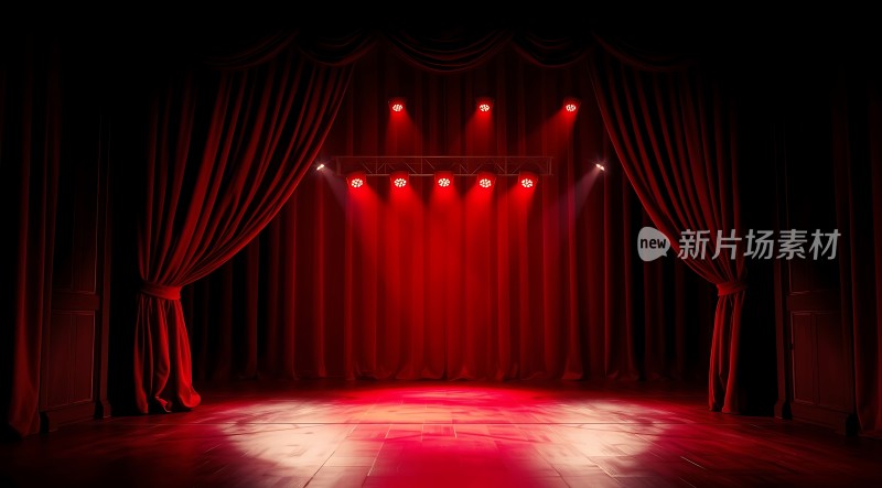 红色舞台灯光下的华丽帷幕
