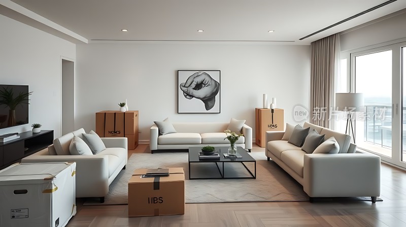 现代简约客厅舒适沙发与艺术装饰画