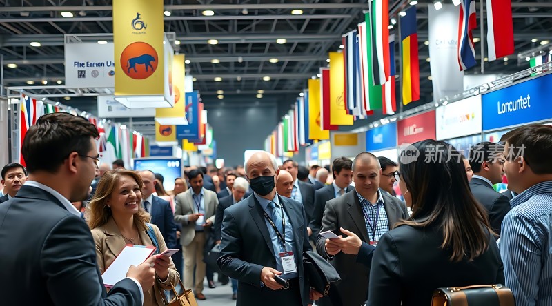 国际交流盛会各国旗帜飘扬商务人士洽谈合作