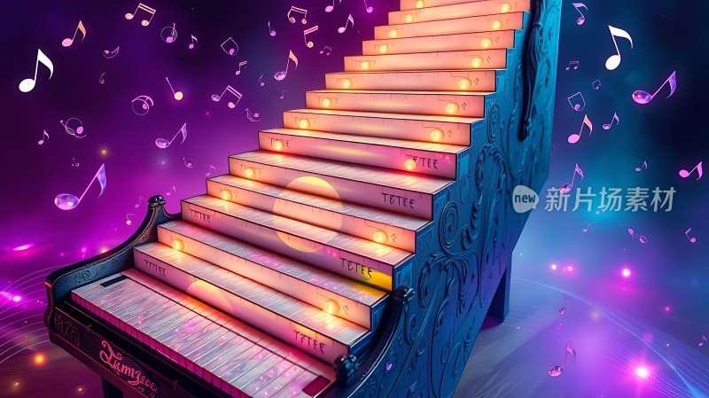 钢琴楼梯音符飘扬