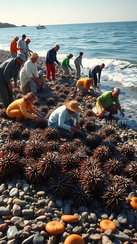 海边采海胆