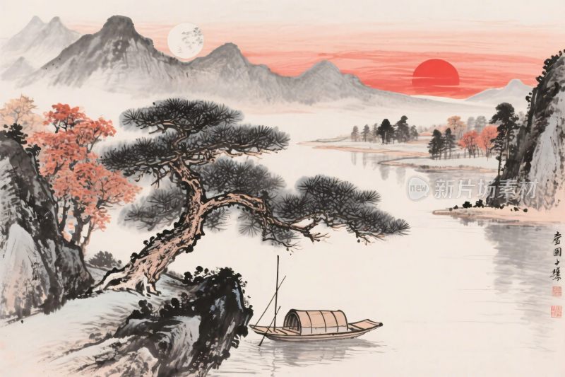 传统山水风景插画