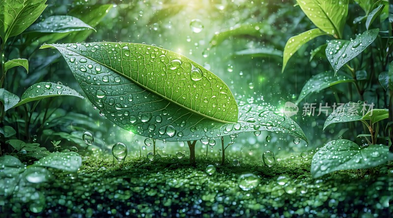 雨后绿叶上的露珠