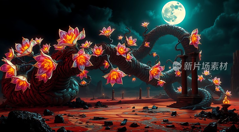 花影蛇形夜月下