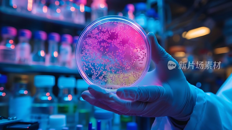 实验室中观察培养皿里的微生物样本