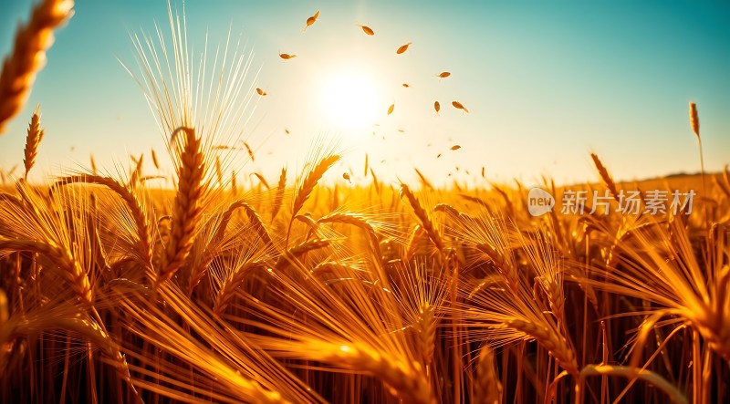 金色麦浪阳光下的丰收景象