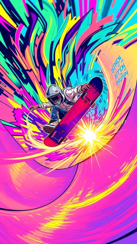 滑板少年炫彩飞驰