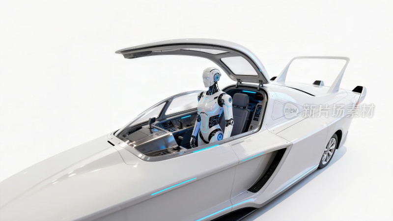 未来科技感概念跑车与机器人