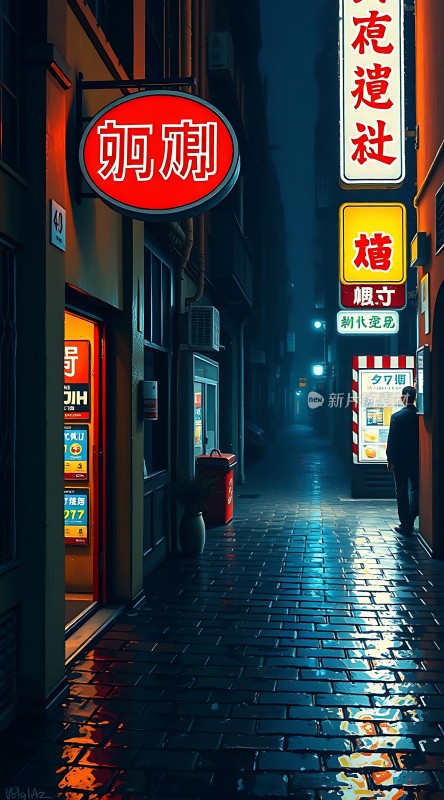 霓虹灯下的繁华街道