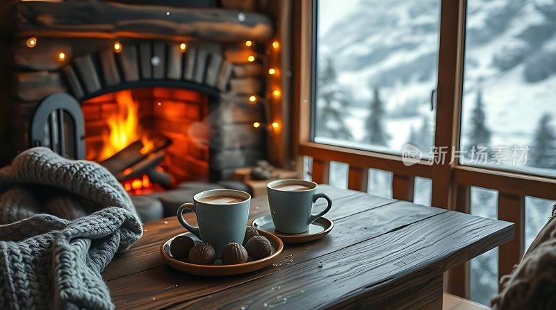 冬日暖炉旁的温馨咖啡时光