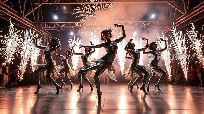 舞台上的舞者与烟花共舞